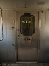 Vestibule door to vintage sleeper rail car, Denver, Colorado